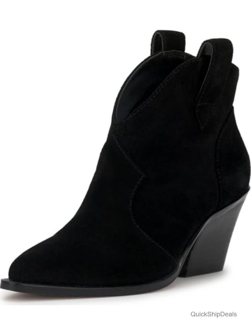 Leather Ankle Bootie Stacked Block Heel Pointed Toe Zadie